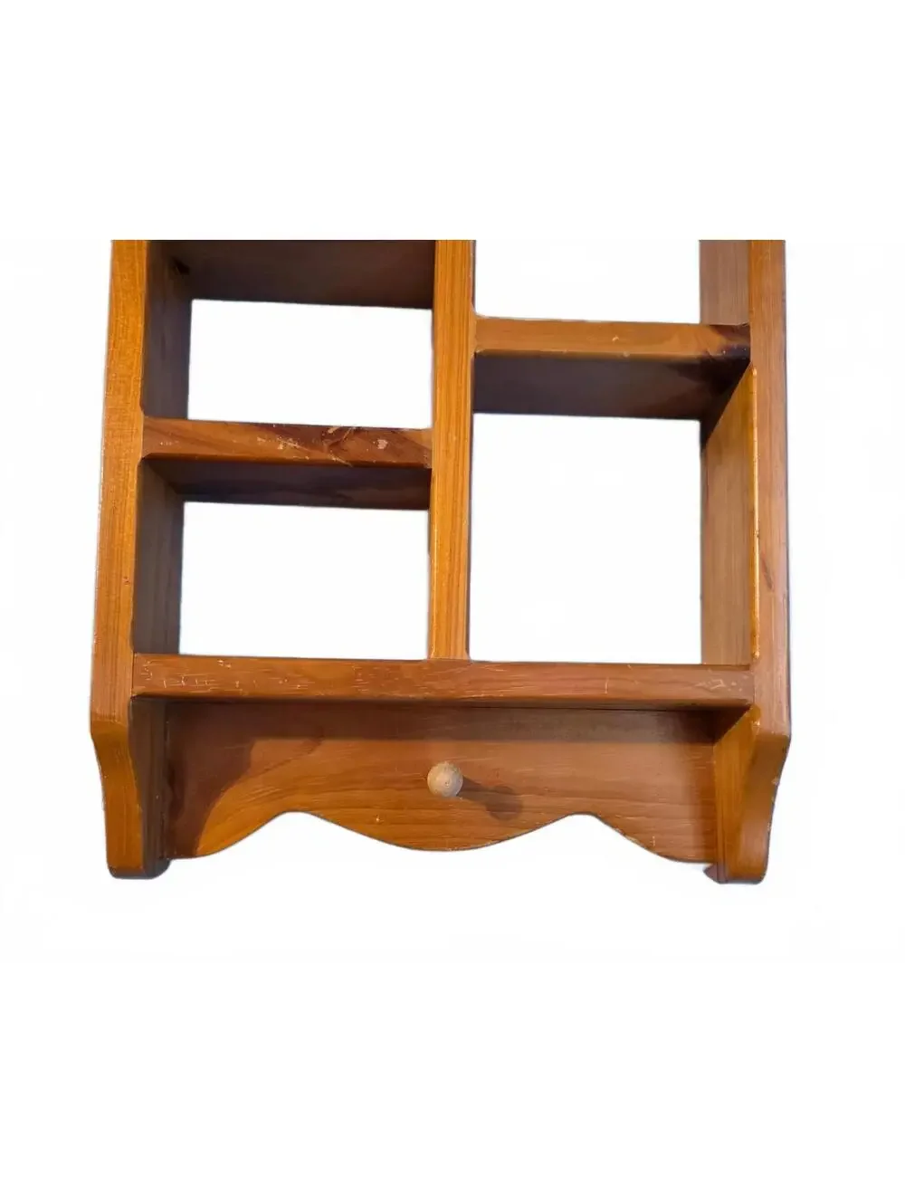 Vintage Pine Wood Wall Cubby Shelf Heart Cutout 5 Compartments Farmhouse
